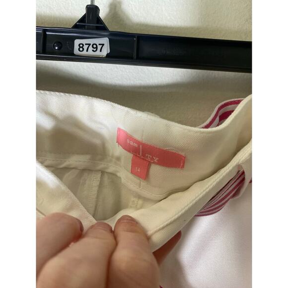 Sam Ty White Slacks W Grossgrain Belt Sz 14 - Picture 4 of 4